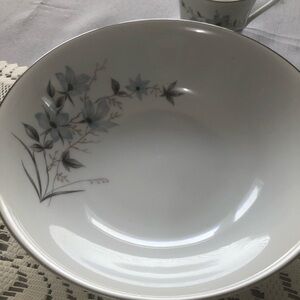 Floral Porcelain Vegetable Bowl with Blue and Gray Design